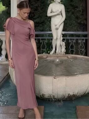 Zara Dusty Mauve Ruffle Maxi Dress